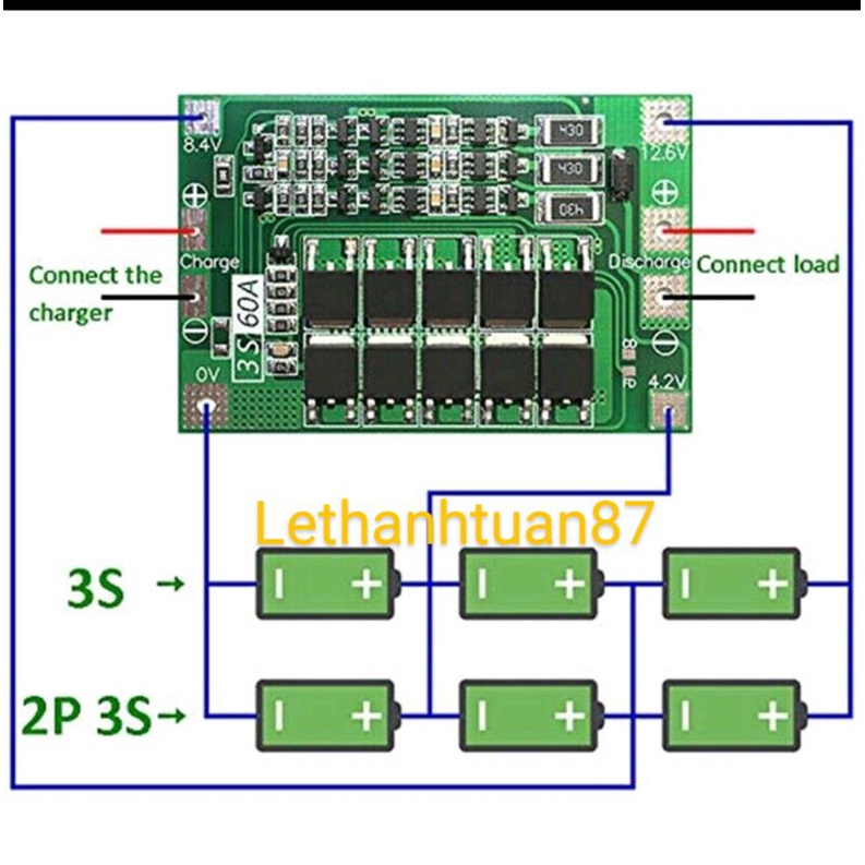 Mạch pin 3s 40A và 60A bảo vệ pin có cân bằng sạc xả
