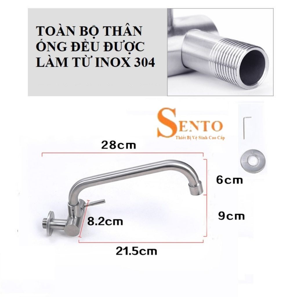 (Bảo Hành 24 Tháng ) Vòi Rửa Bát - Vòi Rửa Chén Gắn Tường Xả Đơn SENTO Chất Liệu Inox 304 Xoay 360 Độ