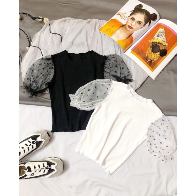 áo croptop phối tay ren | BigBuy360 - bigbuy360.vn