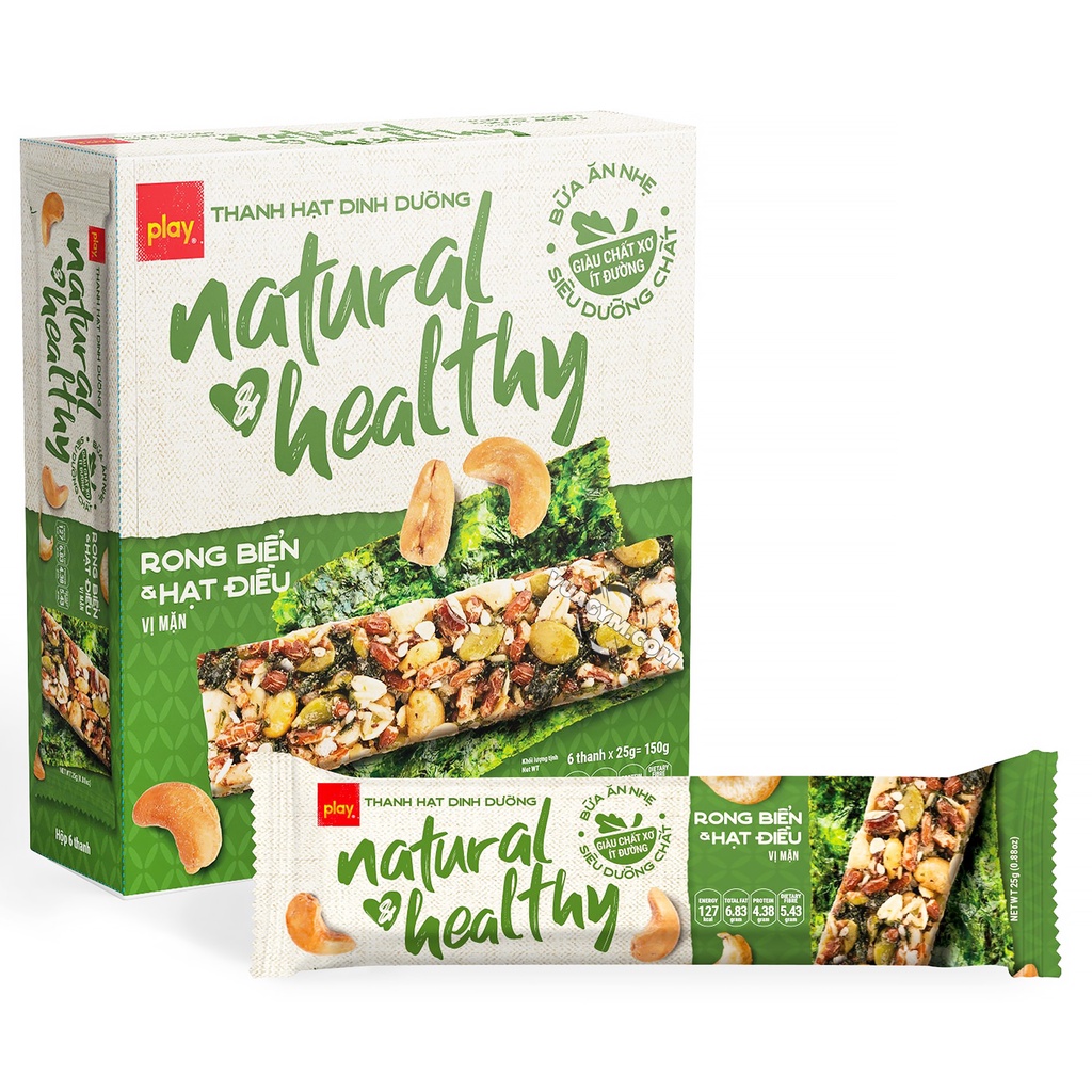 Bánh Dinh Dưỡng Play Nutrition - Natural Healthy Bar (25g) - Hỗ Trợ Năng Lượng, Tăng Cường Sức Khỏe, Chính Hãng