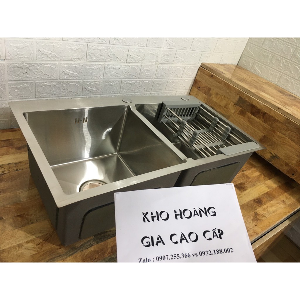 Combo Chậu Rửa Chén Bát Bồn rửa chén bát INOX SUS 304 Vòi Rửa Chén Nóng Lạnh và Bình Xà Bông và Xả Chậu và Rổ