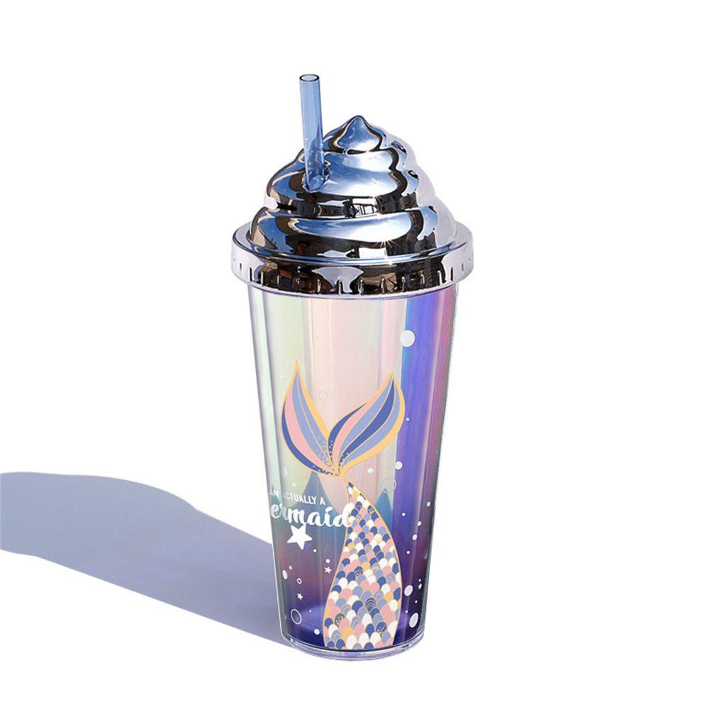 Bình Nước Hai Lớp 420ml Kèm Ống Hút Có Thể Tái Sử Dụng