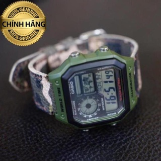 Dây Casio Ae1200 Da Bò Thật Rằn Ri Quân Đội - Ram Leather +