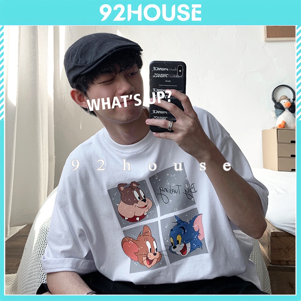 Áo thun tay lỡ unisex mèo tom chuột jery ulzzang freesize / Áo phông rộng