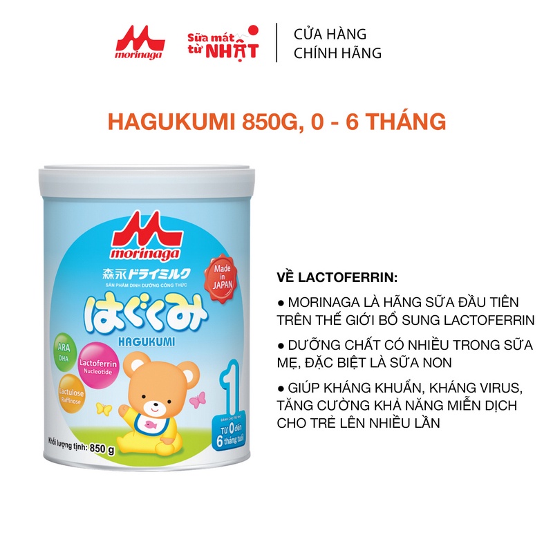 Combo 4 Lon Sữa Morinaga Hagukumi Số 1 Nhật Bản 850g Tăng Sức Đề Kháng, DHA, Ca Chính Hãng