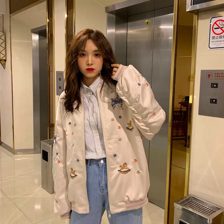 SẴN | ÁO KHOÁC ULZZANG TAY BỒNG BÈO NHÚN BOMBER NỮ THÊU HÌNH NGỰA | BigBuy360 - bigbuy360.vn