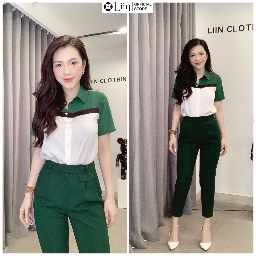 Áo sơ mi ngắn tay mix màu xanh trắng phong cách trẻ trung, dễ phối đồ Liin Clothing SM4368