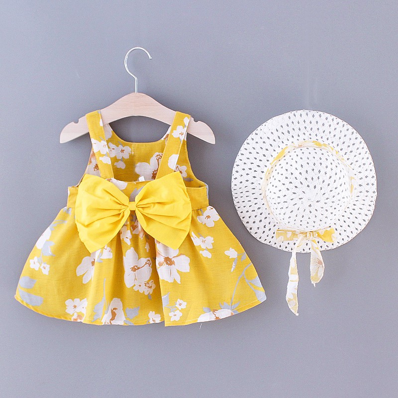 Đầm sát nách in họa tiết hoa thắt nơ sau lưng xinh xắn thời trang cho bé gái