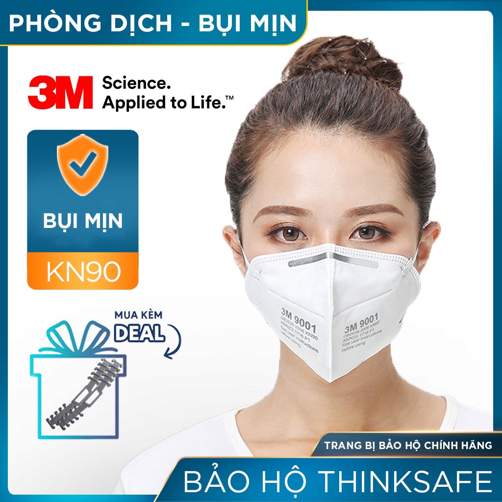 Khẩu trang 3M 9001 cao cấp, kiểu dáng 3D chống bụi mịn, kháng khuẩn dùng trong y tế Khẩu trang chính hãng 3M - THINKSAFE