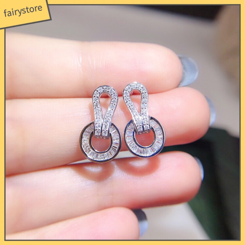 Khuyên Tai Tròn Đính Đá Zircon Sang Trọng Cho Nữ