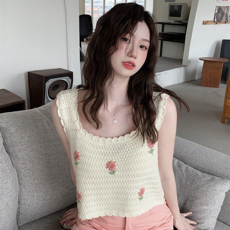 Áo Hai Dây Dệt Kim Thêu Hoa Phong Cách Hàn Quốc Thời Trang Cho Nữ / Quần Short / Áo Ngắn / Mặc Trong