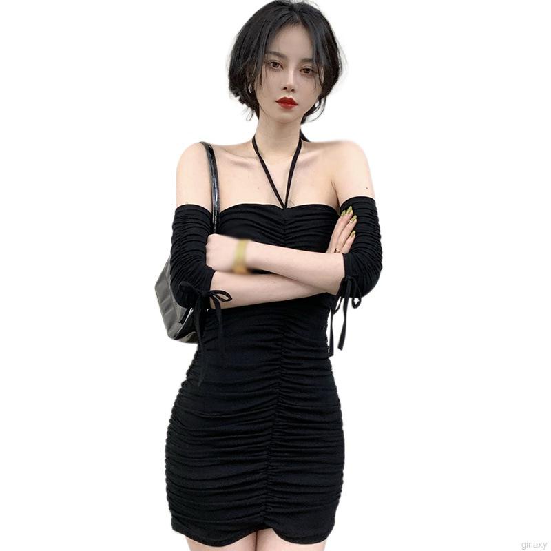 Đầm Trễ Vai Tay Ngắn Màu Sắc Đơn Giản Phong Cách Hàn Quốc Cho Nữ