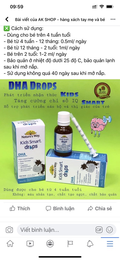 Dha Drops kids smart hàng Úc 20ml