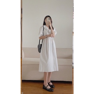 Váy chun eo cổ vest dáng xoè