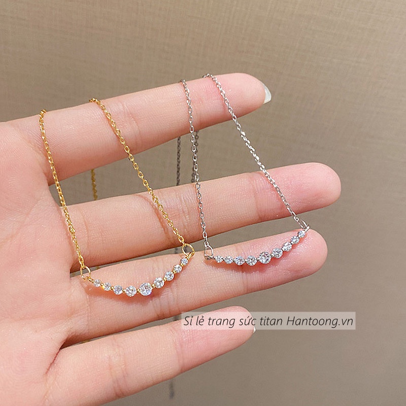 Vòng cổ nữ chất liệu titan thiết kế 1 hàng đá lấp lánh phong cách thời trang đơn giản thanh lịch