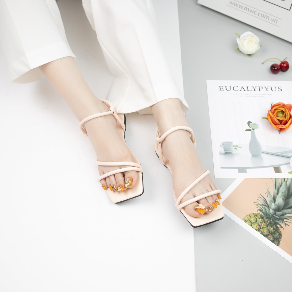 Giày Sandal Nữ MWC Đế Bệt Mũi Vuông Quai Mảnh Dây Chéo Trẻ Trung Màu Đen Kem NUSD- 2765