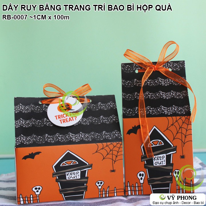 CUỘN DÂY RUY BĂNG CAM 100m TRANG TRÍ BAO BÌ HỘP QUÀ LỄ TẾT NOEL GIÁNG SINH RB-0007