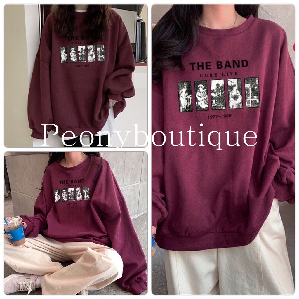 Áo Nỉ The Band Đỏ PEONYB Nữ [FREESHIP] 🌸 Sweater form rộng tay bồng, hoodie cổ tròn vintage cá tính Ulzzang 🌸