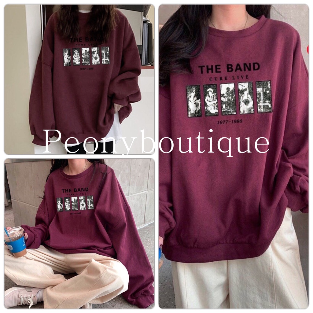 Áo Nỉ The Band Đỏ PEONYB Nữ [FREESHIP] 🌸 Sweater form rộng tay bồng, hoodie cổ tròn vintage cá tính Ulzzang 🌸 | BigBuy360 - bigbuy360.vn