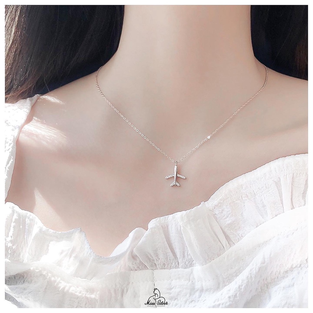 Dây chuyền bạc Miuu Silver máy bay đính đá Airplane Necklace