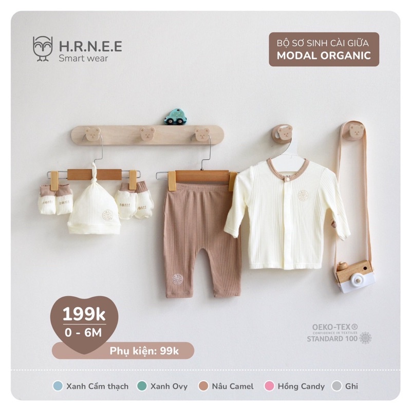 HRNEE - Bộ sơ sinh cài thẳng cho bé trai bé gái