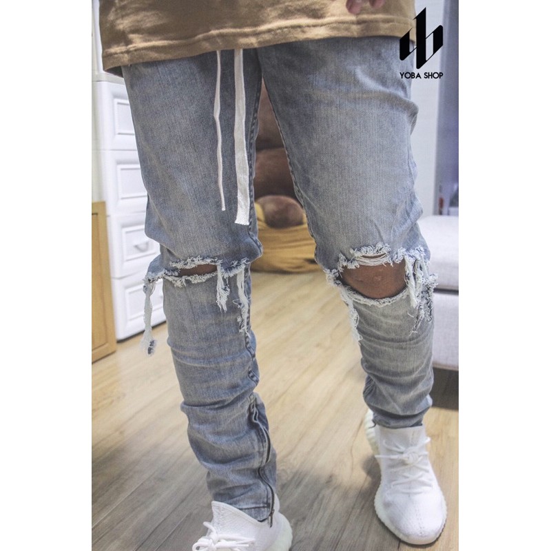 [Mã 2611THTRANG100K hoàn 10% xu đơn 99K] QUẦN JEANS ZIPPER XANH SÁNG RÁCH GỐI KÈM DÂY (ảnh thật 100%) | BigBuy360 - bigbuy360.vn