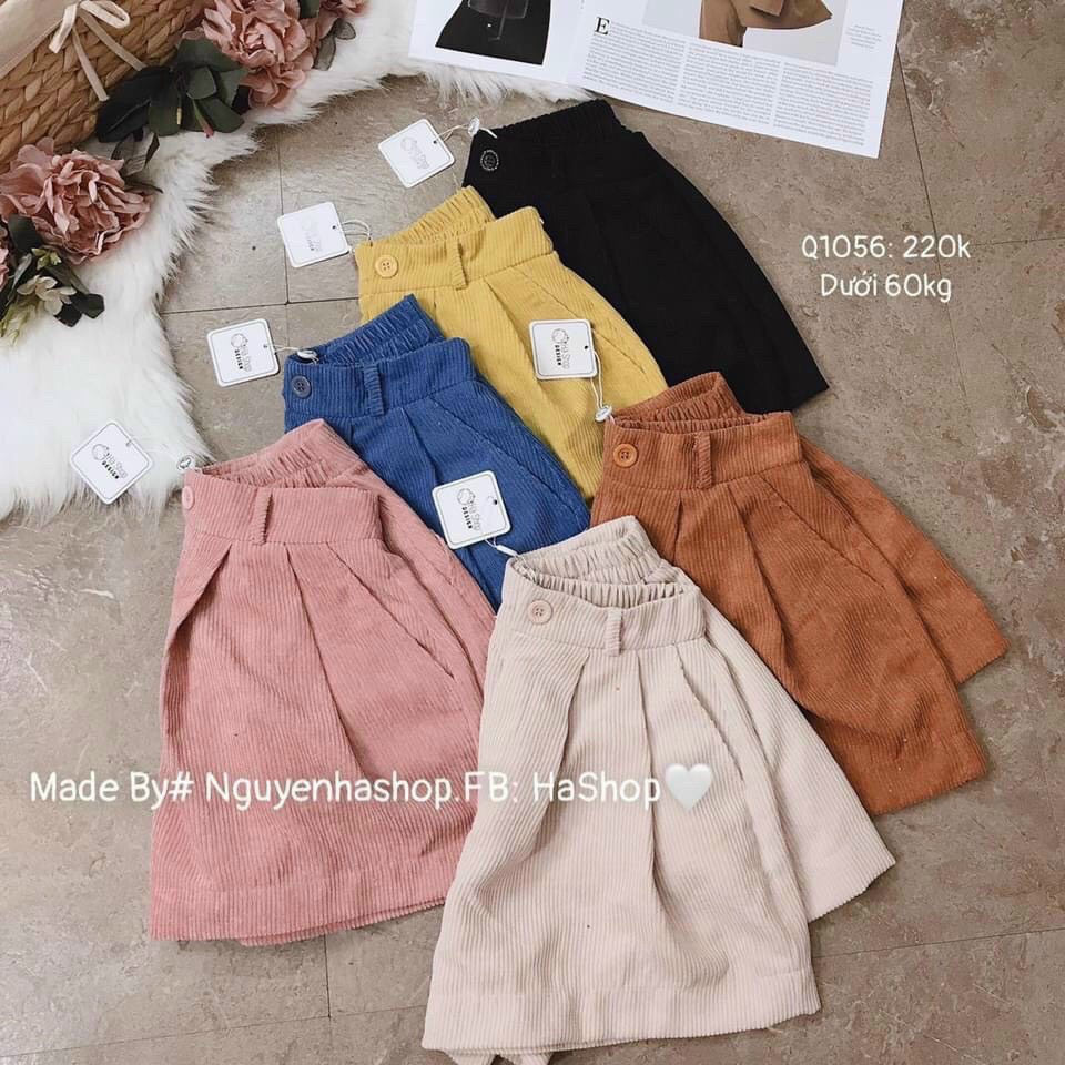 Quần Short Nữ Nhung Tăm Cạp Chun Lưng Sau Cao Cấp Hack Dáng Thu Đông Hot Hit