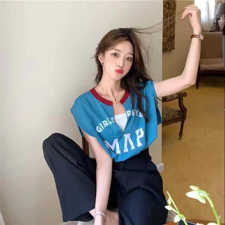 Áo Thun Tay Ngắn Cổ Chữ V Dáng Rộng Phong Cách Hàn Quốc Dễ Phối Đồ Thời Trang Cho Nữ áo phông nữ JL-TX-57