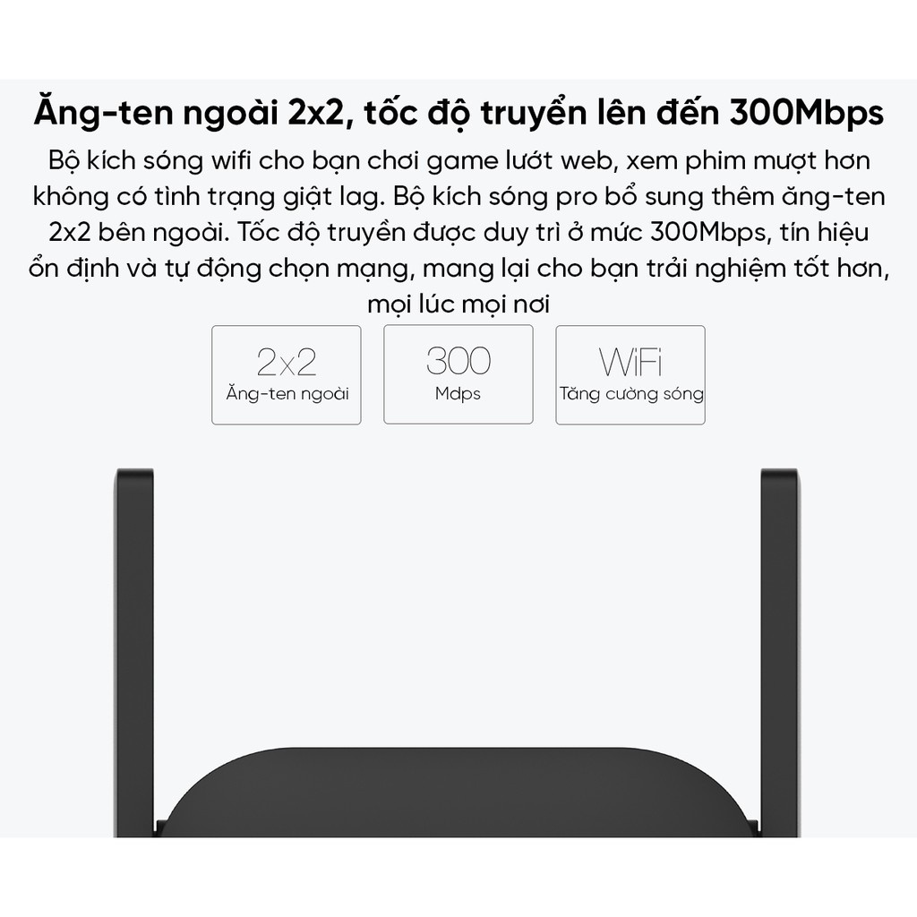 Kích Sóng Wifi Xiaomi-2 Ăng Ten-Tốc Độ 300Mps-Bắt Sóng Siêu Xa-Phát Xuyên Tường-Băng Tần Rộng