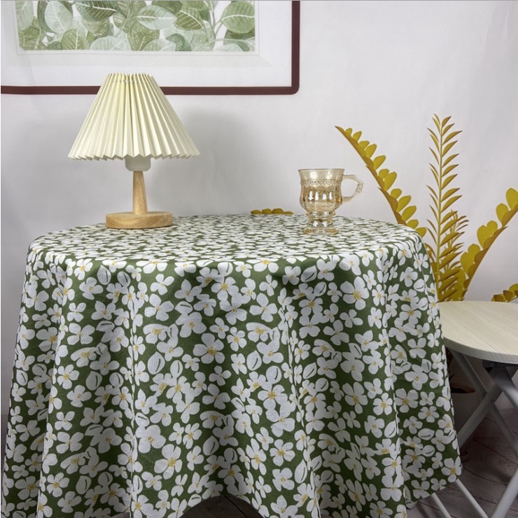 [120*120cm] Khăn trải bàn vải flannel không thấm nước hoa trắng nền xanh phong cách nhẹ nhàng vintage - T060