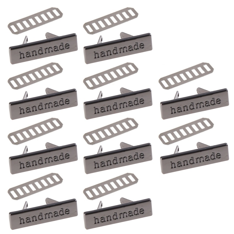 Bộ 10 nhãn kim loại hình chữ nhật in chữ handmade dùng trang trí quần áo/túi xách DIY