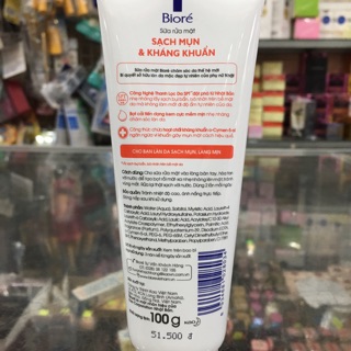 Sữa Rửa Mặt Biore Sạch Mụn Và Kháng Khuẩn 100g