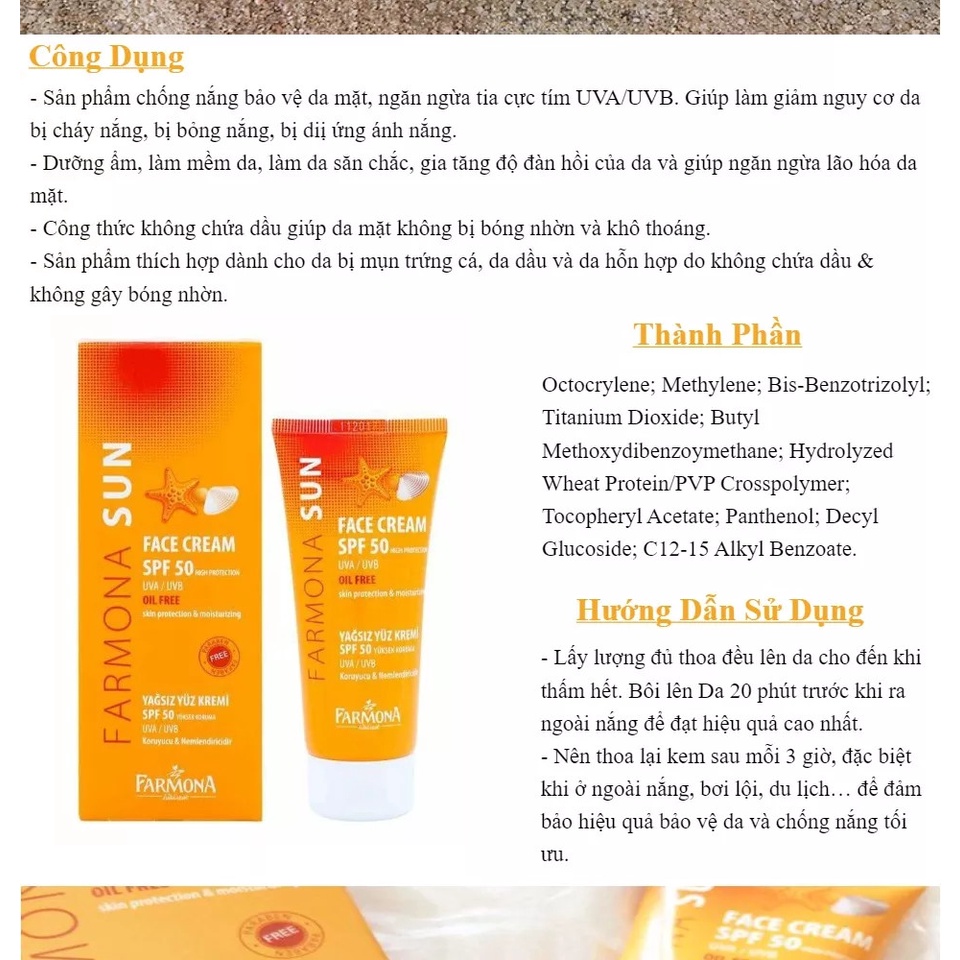 Kem Chống Nắng Farmona Sun Face Cream Oil Free Spf50 Cho Da Dầu Mụn 50ml