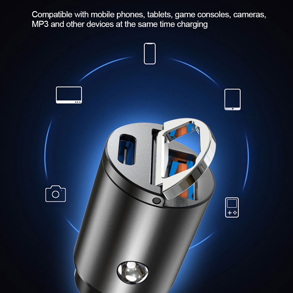 [Mới] Cục Sạc Nhanh Mini Ẩn Trên Ô Tô Cổng USB Kép PD + QC Hoặc PD + Sạc PD / Tương Thích Với iPhone Và Android Điện Thoại