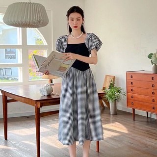 Đầm Ôm Cổ Vuông Họa Tiết Caro Thời Trang Cho Nữ