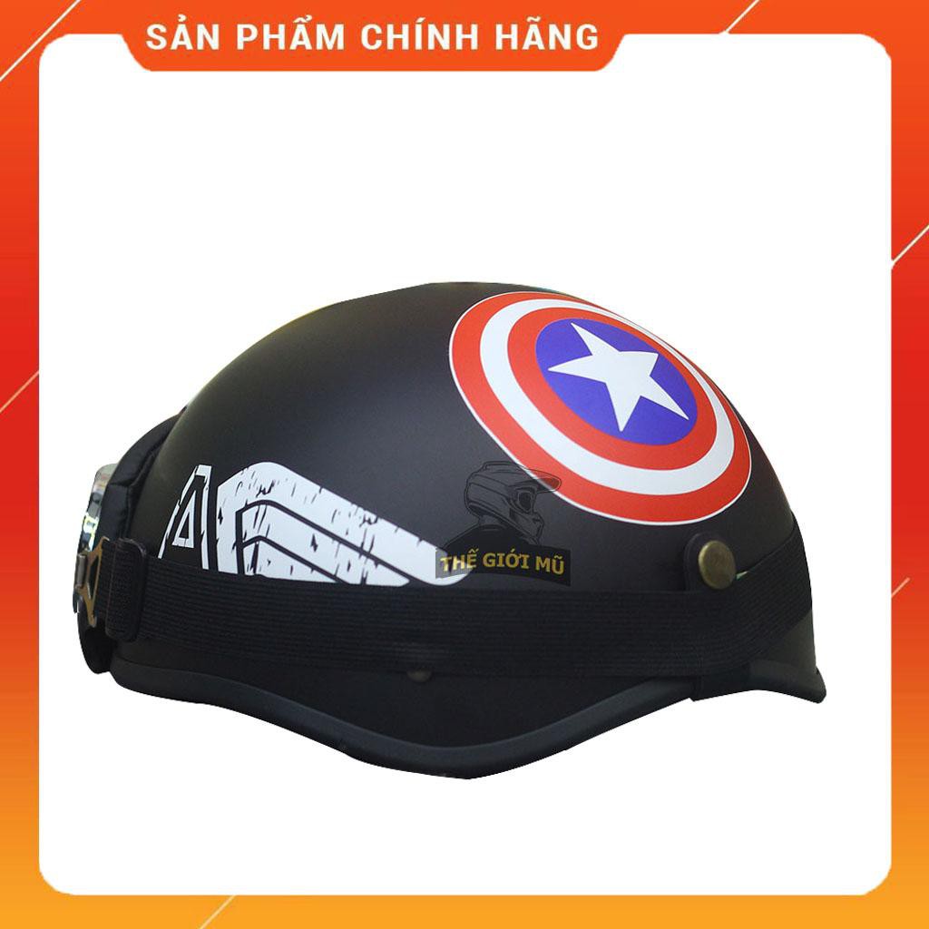 Mũ bảo hiểm nửa đầu CAPTAIN có kèm kính, hàng chính hãng khóa đỏ, xốp ép nhiệt chắc chắn