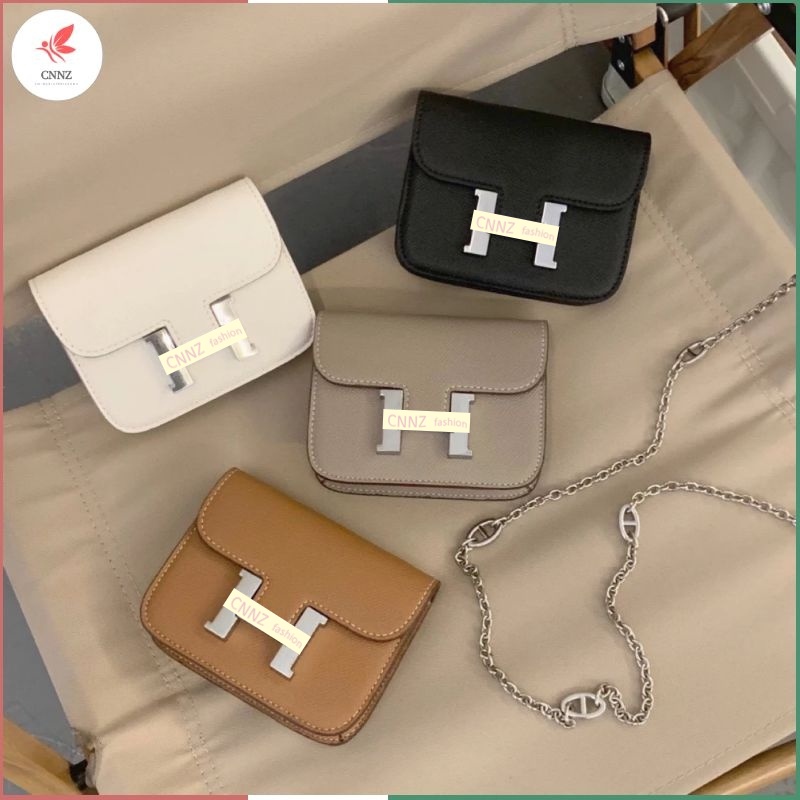 Túi Đeo Chéo Dây Xích mini Hình Chữ H Màu Bạc Phong Cách retro Cho Nữ