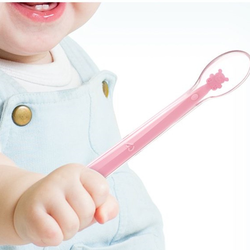 Bộ Muỗng Ăn Dặm Bằng Silicon Mềm Cảm Biến Nhiệt Độ Dành Cho Bé Sơ Sinh Màu Sắc