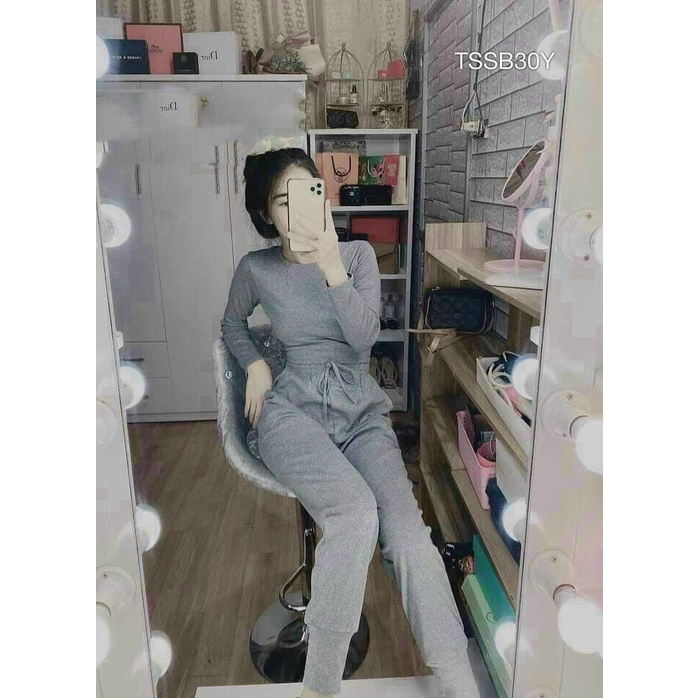 Sét Bộ Thể Thao Nữ Tay Dài Trơn Chất Thun Dẻo Co Giãn Tốt Mặc Đẹp Dáng Xinh NEW UNISEX