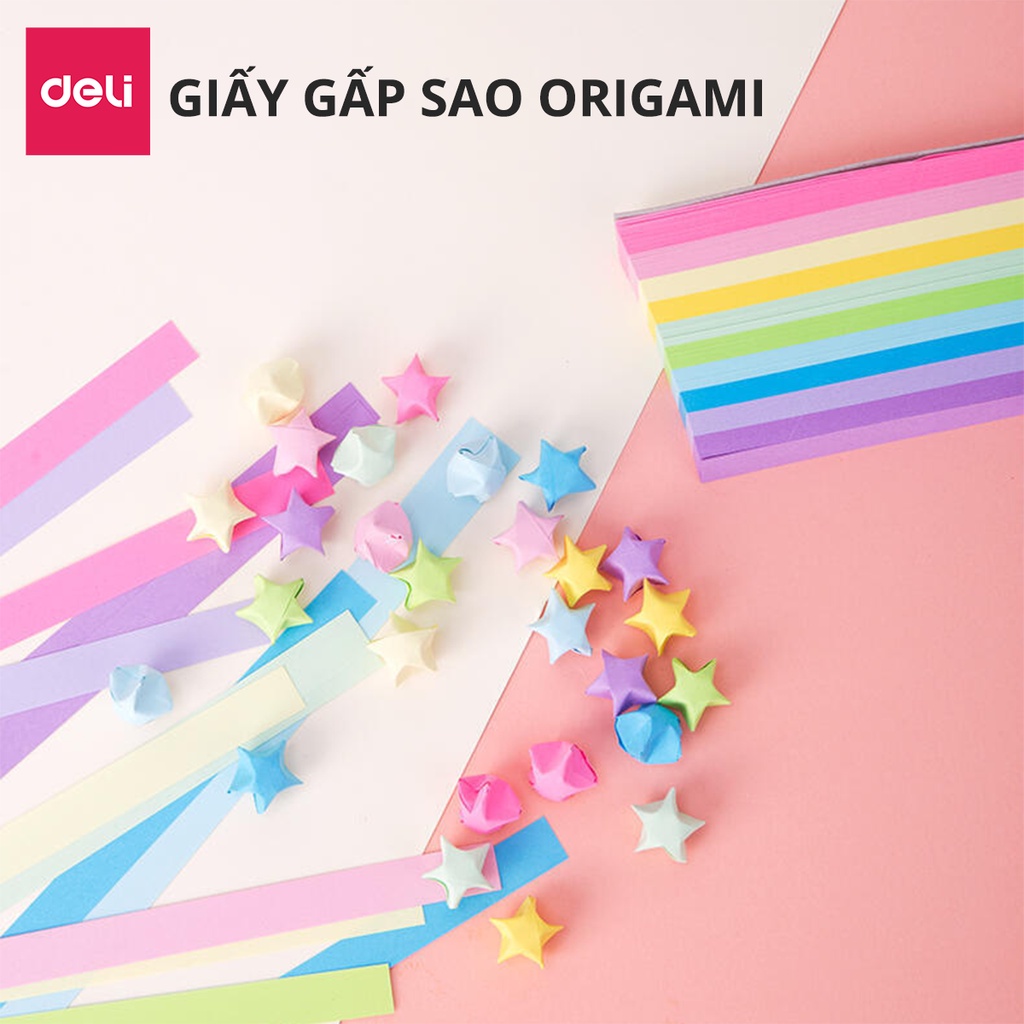 [Mã LIFEDE10 giảm 8% đơn 99K] 1000 tờ giấy gấp sao nhiều màu Deli - làm quà tặng, origami lucky star paper - 74834/74835