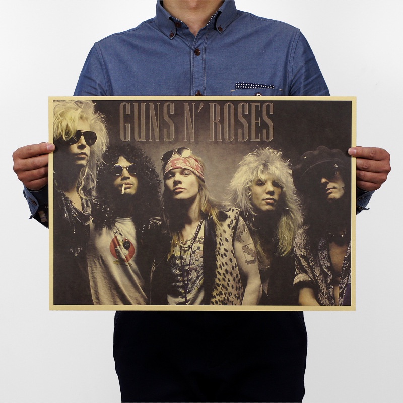 Giấy Vẽ Hình Súng Và Hoa Hồng / GNR / rock band 51x36cm Trang Trí Quán bar