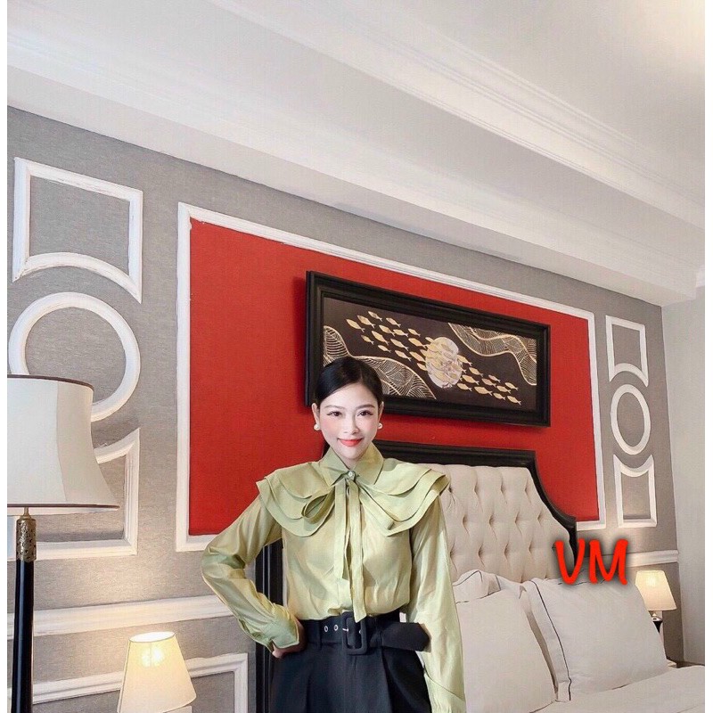 Áo sơmi tơ cổ sen 2 lớp