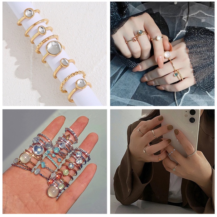 Bộ Nhẫn Đeo Ngón Tay Nhiều Màu Sắc Sáng Tạo Cho Nữ
