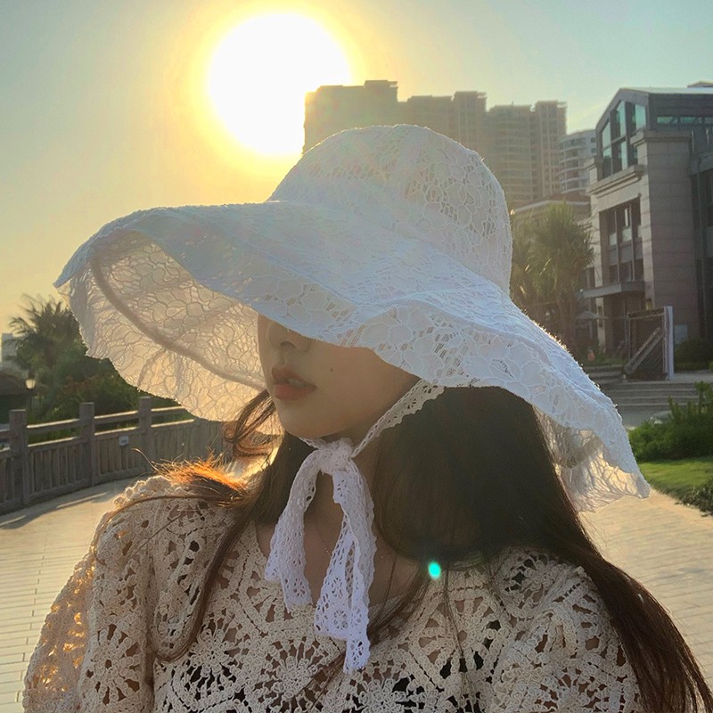 Nón Tai Bèo Vành Rộng Phối Ren Màu Sắc Ngọt Ngào Phong Cách Hàn Quốc Thời Trang Mùa Hè Cho Nữ