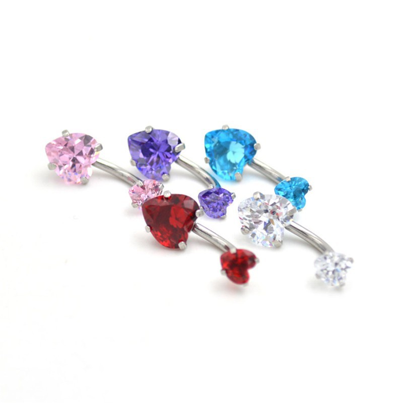 Khuyên rốn hình trái tim kép đính đá