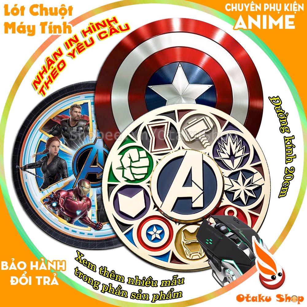 Miếng lót chuột phim anh hùng Marvel kích cỡ tròn 200 x 200mm dùng di chuột máy tính chơi game chuyên dụng cho Otaku