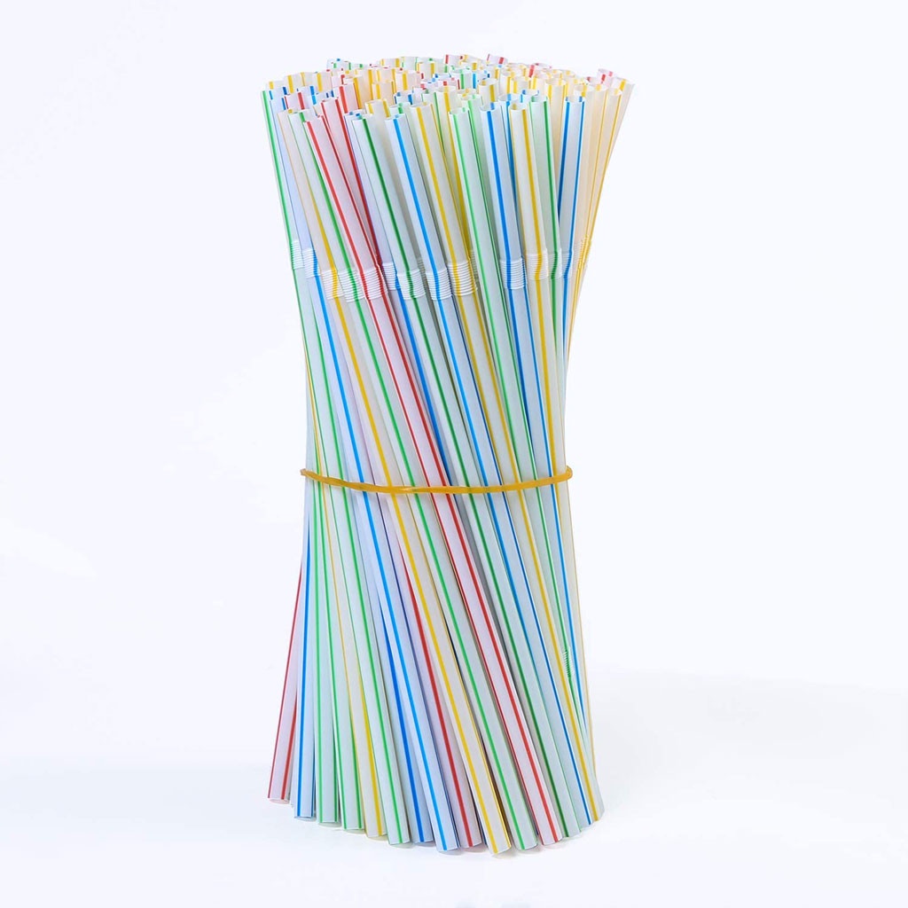 Set 100 ống hút nhựa cong nhiều màu sắc dùng một lần