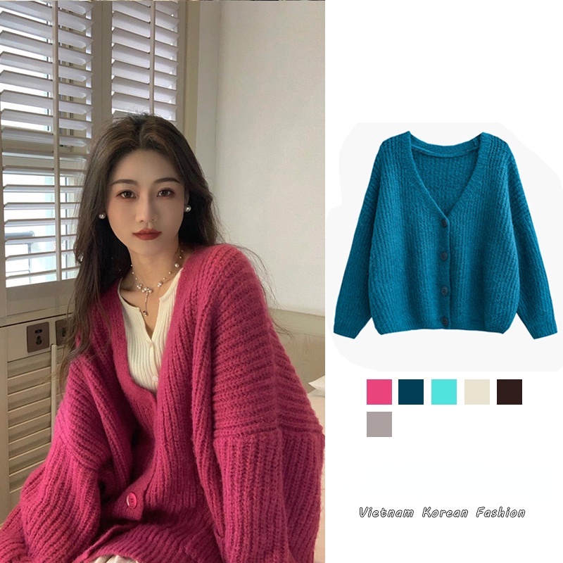 DUNEA Áo Khoác Cardigan Dệt Kim Tay Dài Phong Cách Hàn Quốc Cổ Điển 6 Màu Lựa Chọn