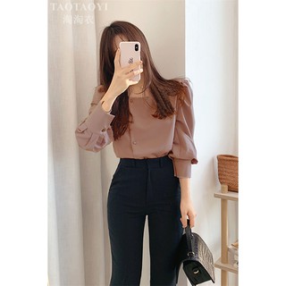 -❣️FREESHIP❣️ÁO CỔ VUÔNG PHỐI NÚT TAY XÊP LY CHẤT TƠ GÂN