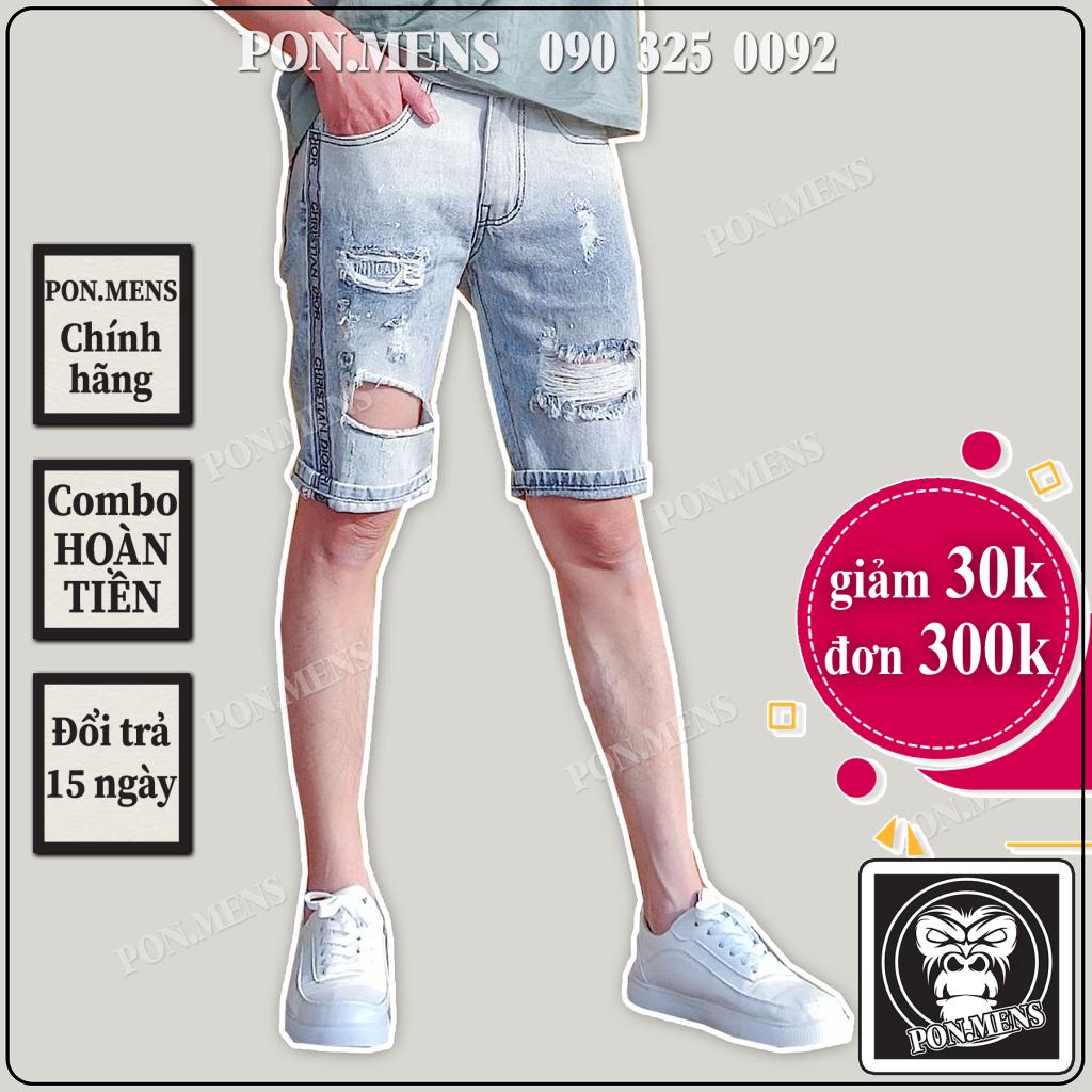 Quần short jean nam rách màu xanh nhạt mài VNXK Pon.mens